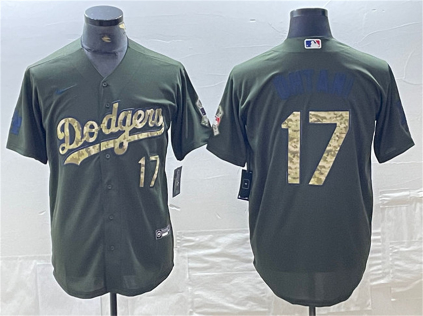Men's Olive Los Angeles Dodgers #17 Shohei Ohtani Cool Base Stitched Baseball Jersey